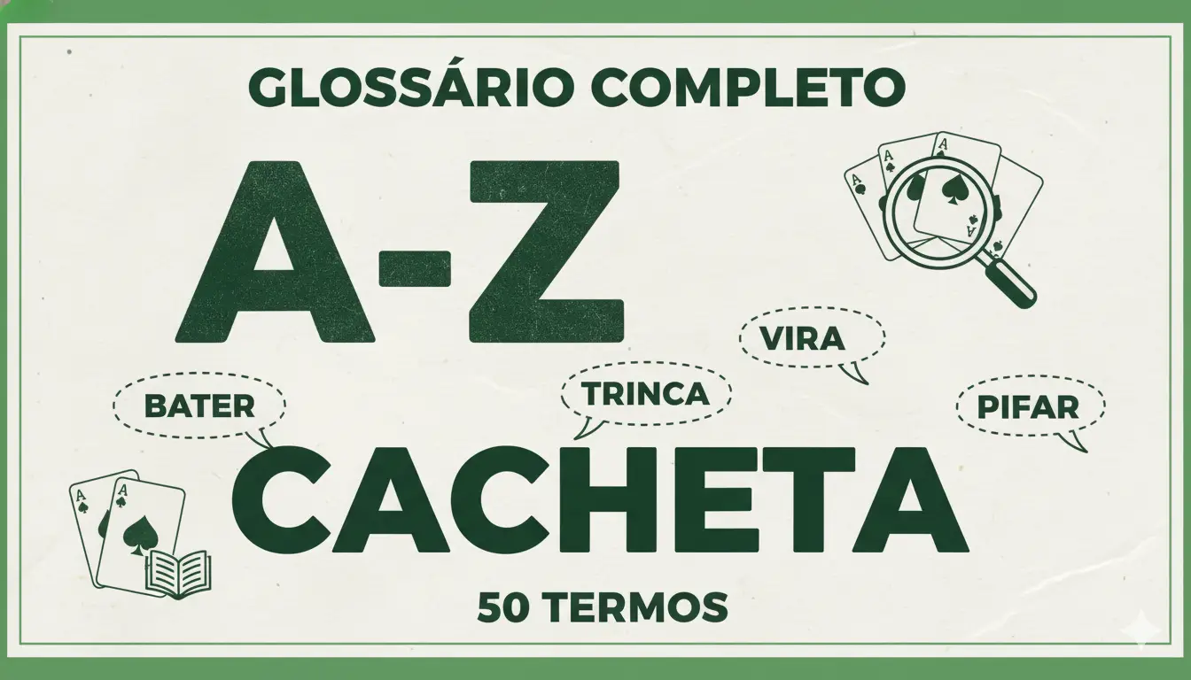 Glossário com termos e gírias do jogo de cacheta escritos em cartas de baralho