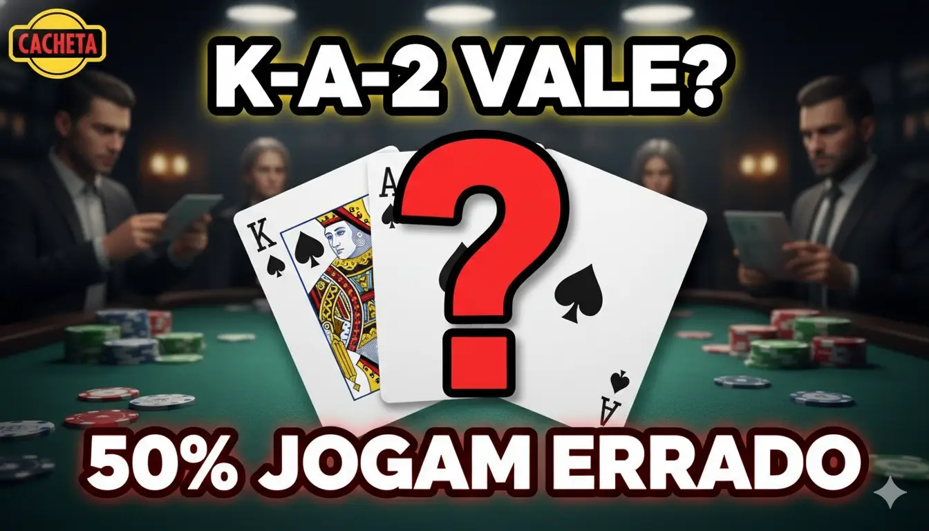 Cartas K-A-2 de espadas na mesa representando a polêmica da sequência na cacheta