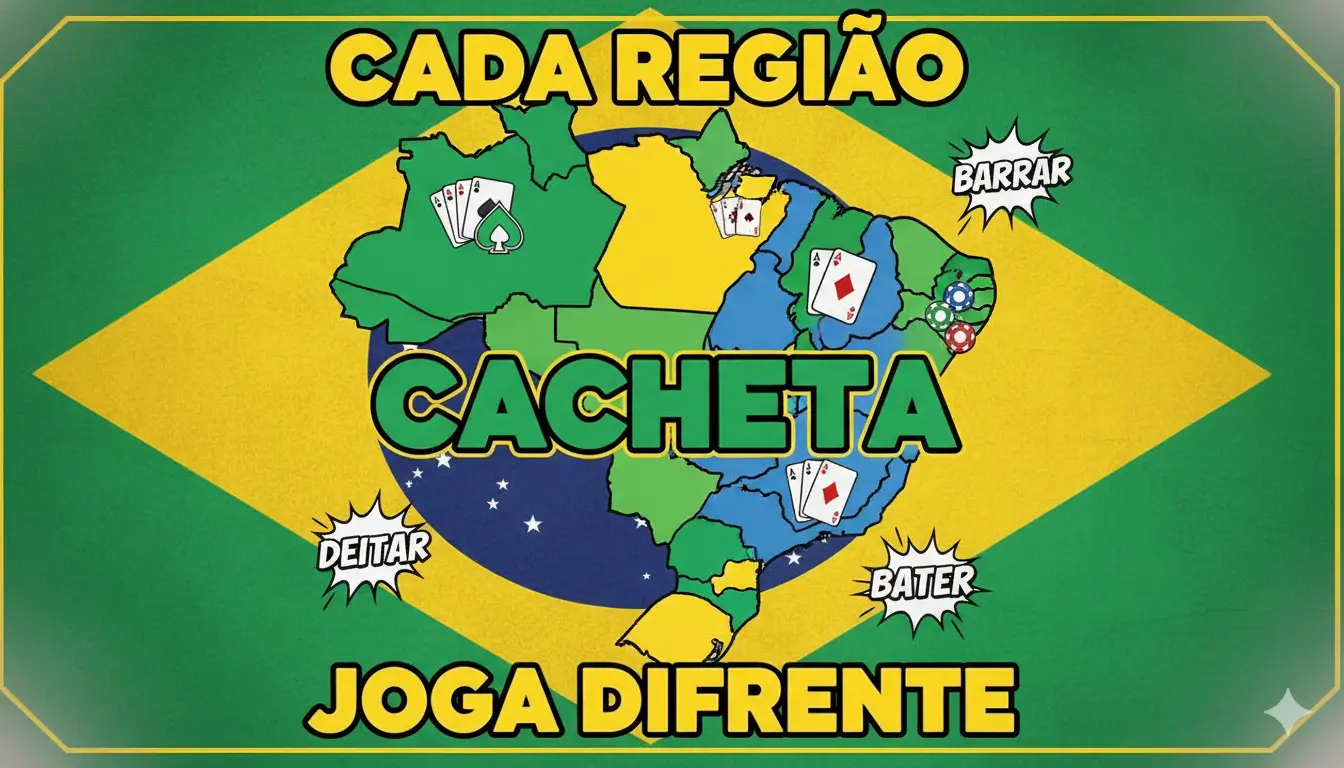Mapa do Brasil com as variações regionais de como cada estado joga Cacheta