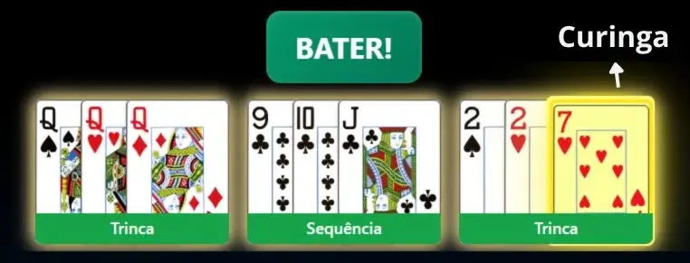 Exemplo de como bater - todas as cartas organizadas em grupos